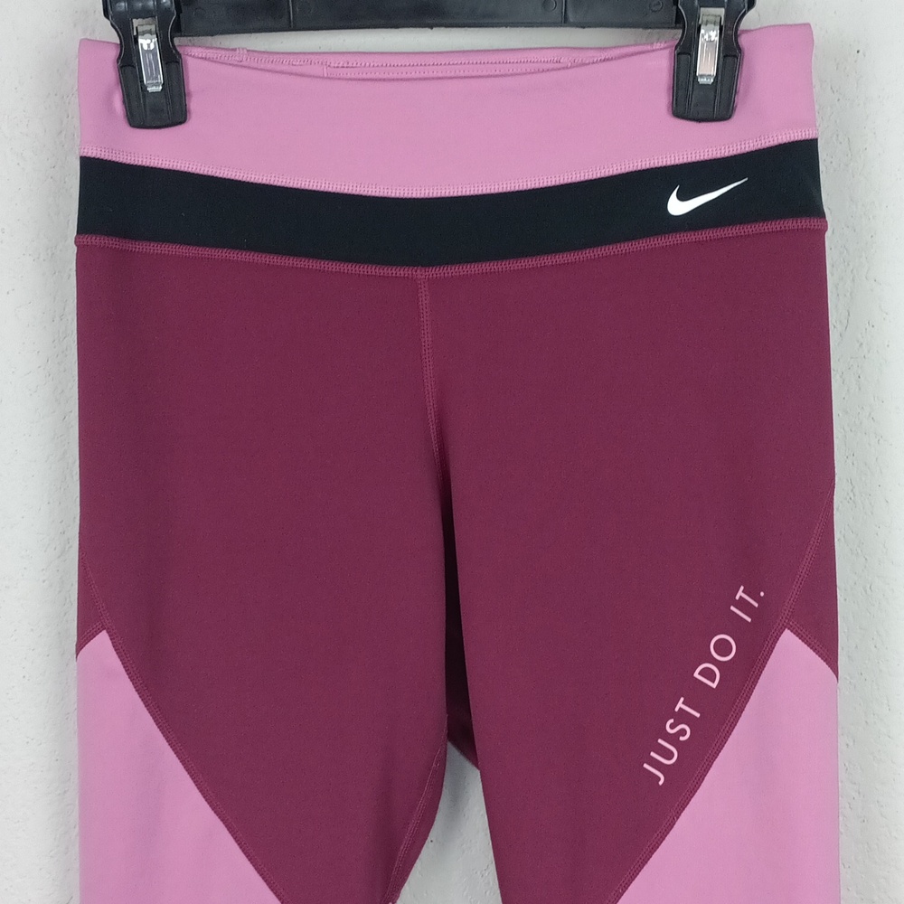 Nike Womens One Dri - Fit Geometric Pink Wine Black Colorblock Leggings sz M - Picture 3 of 11